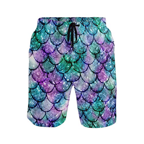 Multicolored Glowing Mermaid Men s Summer Casual Shorts Beachwear Sports Swim Board Shorts Quick Dry Surf Shorts-X-Large