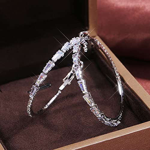 Sdouefos Gold Plated Rhinestone Hoop Earrings Large Crystal Zirconia Hoop Earrings for Women Fashion Bridal Wedding Jewelry2