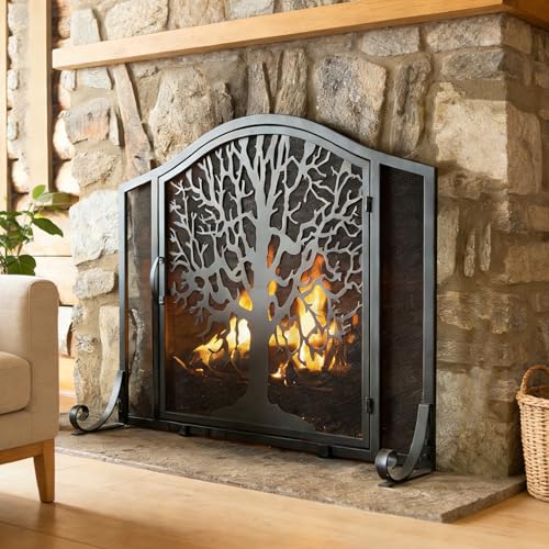 Pantalla para chimenea antichispas con panel de hierro estable de 38 8