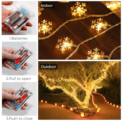Fairy Lights, 20ft 40 LED Battery Powered String Lights, 2 Lighting Modes, Decoractive for Indoor Outdoor, Bedroom, Wedding, Party,Birthday, Valentine, Christmas, Tree Decoration, ( Snowflake, Warm )