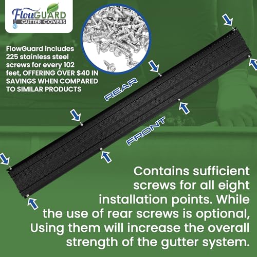 FlowGuard USA Made Professional DIY 5 Inch High Clearance 50-Year Gutter Cover System - Black - Aluminum Gutter Guards - 102 Feet - by FlexxPoint