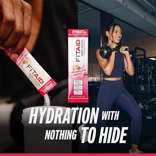 Image of LIFEAID FITAID Hydrate Clean Electrolyte Mix, Zero Sugar, Balanced Electrolyte Ratios: 600mg Sodium, 500mg Potassium, 125mg Magnesium, Pink Lemonade, for Exercise & Active Hydration, 30 Sticks