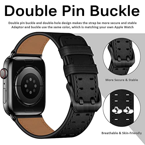 Miimall Compatible for Apple Watch 41mm/40mm/38mm Leather Strap, Genuine Leather Adjustable Band with Stainless Steel Buckle - Image 4