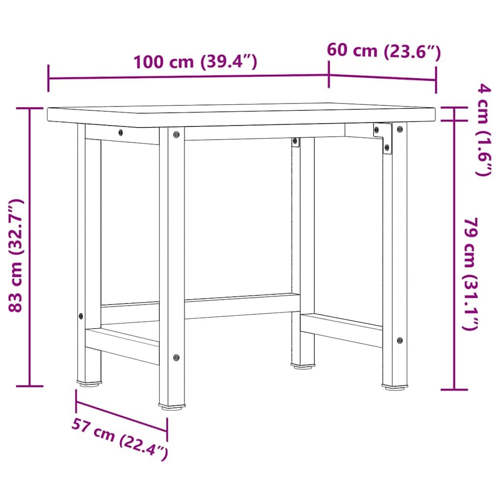 Banco de trabajo 100 x 60 x 83 cm de madera maciza de haya con estructura de metal estable, altura ajustable, plegable, con cajón, pared perforada, tornillo de banco, ideal para garaje
