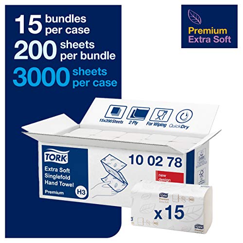 Tork extra weiche Zickzack Papierhandtücher Premium 100278 - H3 Falthandtücher für Zickzack Papierhandtuchspender - besonders saugfähig, 2-lagig, weià - 15 x 200 Tücher – Bild 3