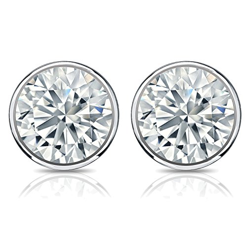 14k White Gold Round Diamond Simulant CZ Stud Earrings Bezel-set(1/4-2 ct,Excellent Quality)2