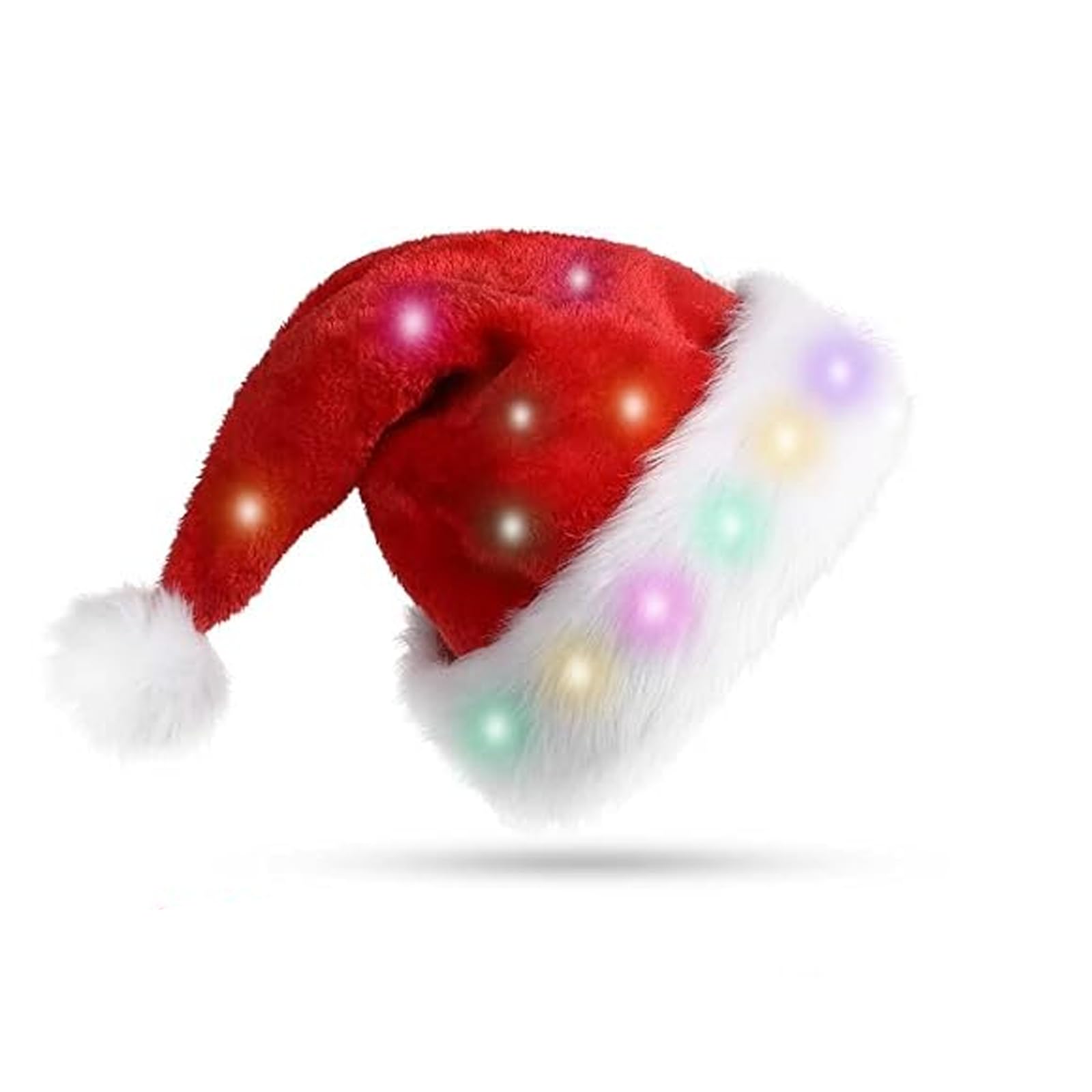 OYDAS Christmas LED Santa Hat for Adults Christmas Blinking Color-Changing Santa Cap with 20 Led Flash Light,Premium Warm Party Hat for Christmas New Year Holiday