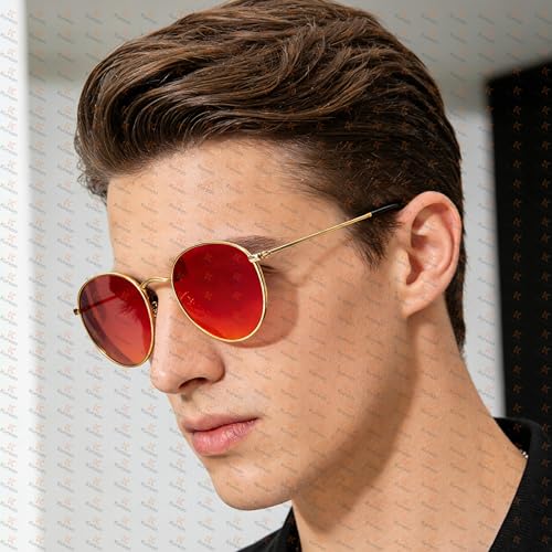 Image of Kursan Small Round Metal Polarized Sunglasses for Men Women Mirrored Lens Classic Circle Sun Glasses