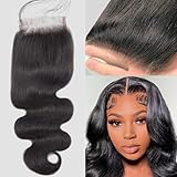 Body Wave Human Hair Closure 4x4 Lace Closure 18Inch 12A Brazilian Virgin Hair Free Part Pre Plucked Skinlike Lace Closure Human Hair Natural Black Color (Black Body Wave Closure, 18)