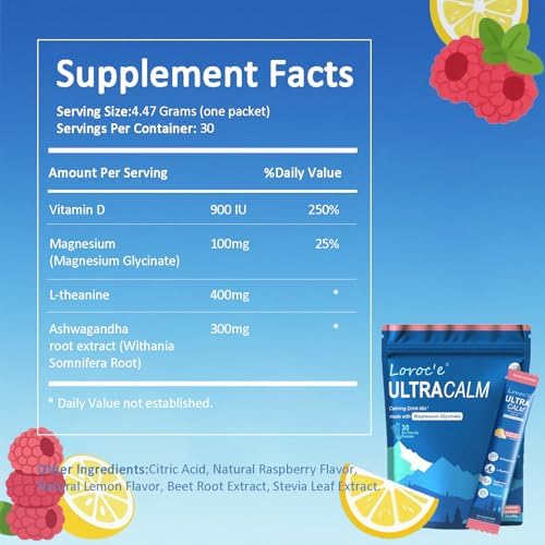 UltraCalm Cortisol Super Drink Packets, Sugar-Free, with Vitamin D, Raspberry Lemonade Electrolytes Powder Packets, 30 Sticks - 1