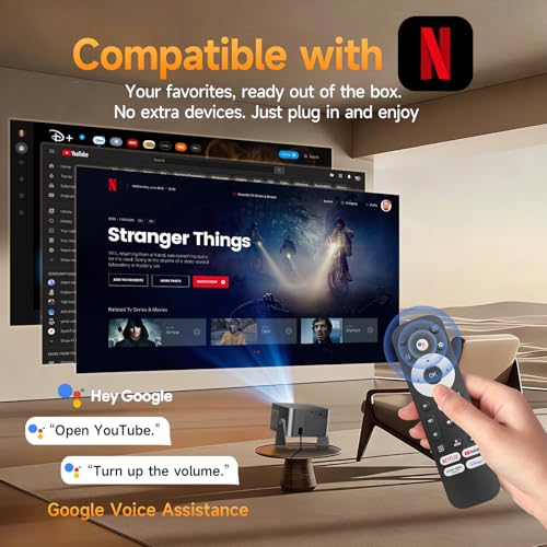 Alwtniet Videoprojecteur 4K Con Google TV, Nativo Full HD 1080P Projecteur Video Portable, App intégrée Mini Projector Portatif WiFi Bluetooth Autofocus/Obstacle Avoidance/6D Keystone Courte Focale – Image 5