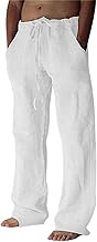Pantalon Coton Lin Homme,Pantalon Large Homme,Baggy Pantalons Homme Pantalon Coton Lin Homme Été avec Poches Pantalon Blanc Yoga Homme