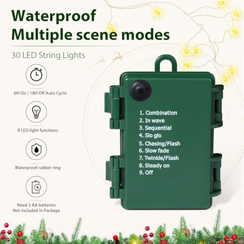 2 Set 30 Inch Outdoor Christmas Tree with LED Lights, Battery Powered & 6H Auto Timer, 8 Modes, Prelit Christmas Tree with Pine Cones Red Berries and Ball, Holiday Decor for Porch Yard Patio Pathway - Image 6