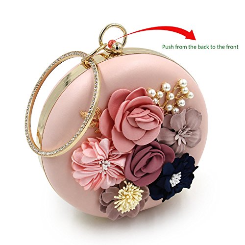INOVERA (LABEL) Women's Floral Evening Clutch Ladies Party Wedding Round Purse Bag (Rose Gold) - Image 4