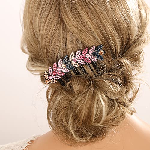 Peines para pelo suelto que evitan caídas con strass rosa de lujo 3