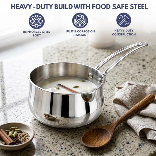 Image of Kraft Coffee Warmer Stainless Steel - 950 ml, 12 cm | Heavy Gauge Milk Warmer /Turkish Coffee Pot with Handle, Even & Fast Heating, Food Safe, Easy to Pour Durable Pot, Induction and Gas Compatible