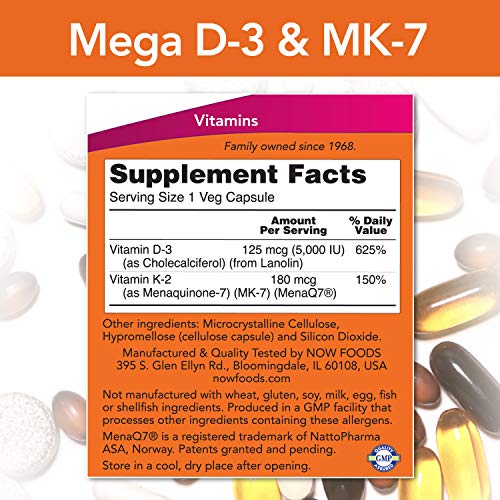 image for Now Foods NOW Supplements, Mega D-3 & MK-7 with Vitamins D-3 & K-2, 5,