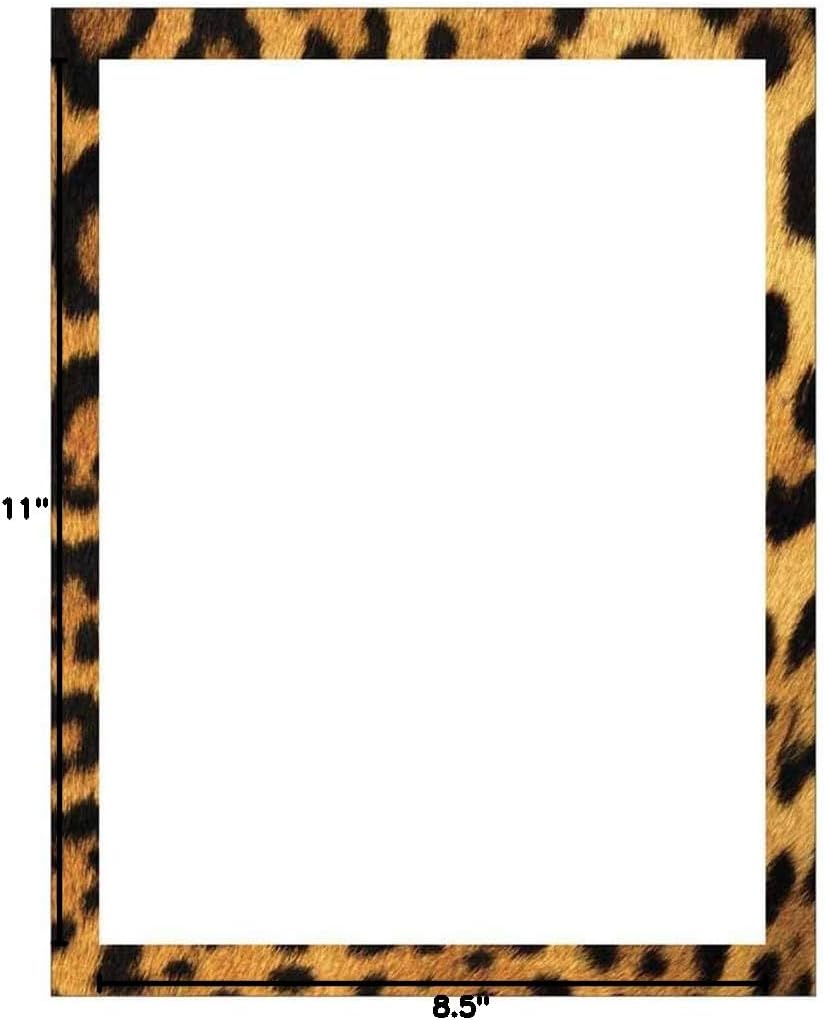 Leopard Print Border Stationery Letter Paper - Wildlife Animal Theme Design - Gift - Business - Office - Party - School Supplies
