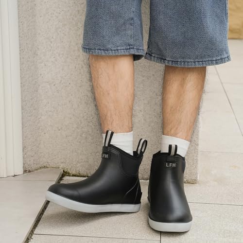 zaxunai Gummistiefel Herren Halbhoch Wasserdicht, Gefüttert Protective Anti-Rutsch Stiefeletten, Grundlegend PVC Chelsea-Stiefel