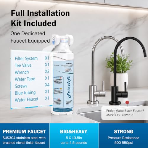Image of Frizzlife Under Sink Water Filter-NSF /ANSI 53&42 Certified Drinking Water Filtration System-0.5 Micron Removes Lead, Chlorine,Bad Taste & Odor, W /Dedicated Faucet