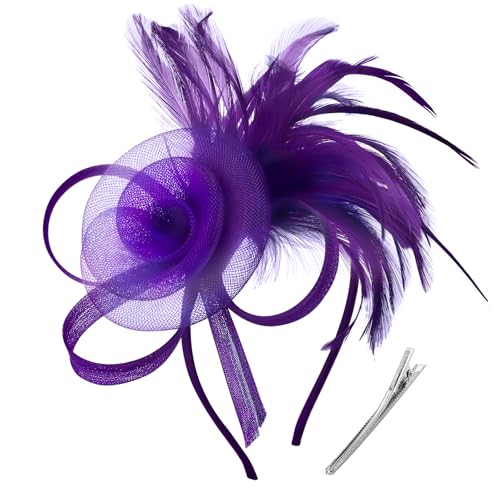 Image of DRESHOW Fascinators Hats for Women Tea Party Fascinator Hats Vintage 50s Headwear Cocktail Wedding Church Derby Hat