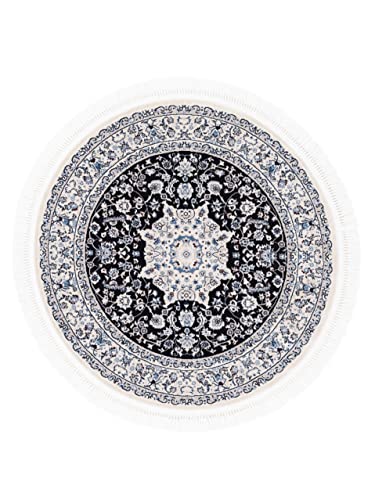 carpetfine Orientteppich Nain Diane Blau Ø 120 cm Rund | Tradtioneller Teppich für Schlaf- und...