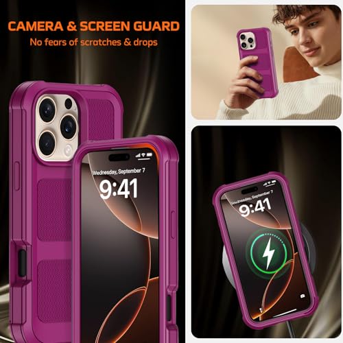 Coque de protection robuste iPhone 16 Pro Max bordeaux finition haut de gamme