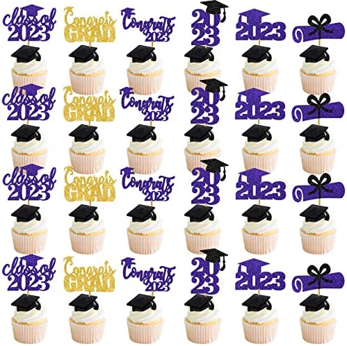 Purple Graduation Cupcake Toppers 2023, Graduation Cupcake Picks, Class of 2023 Cupcake Toppers, Grad Cupcake Toppers 2023, Graduation Cap Cake Topper 2023, Congrats Cupcake Toppers