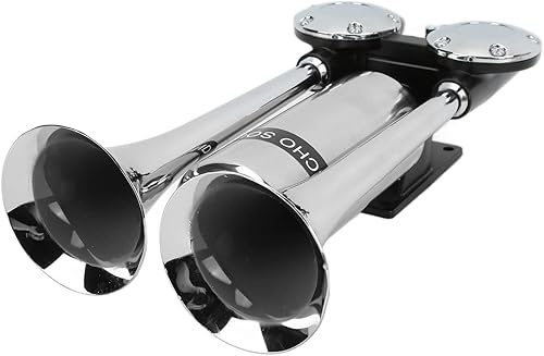 Bocina de aire, DC 12V24V 300Db Super Fuerte Dual Trompeta Kit de bocinas de coche, aleación de zinc, cromado, bocina eléctrica, bocina marina,