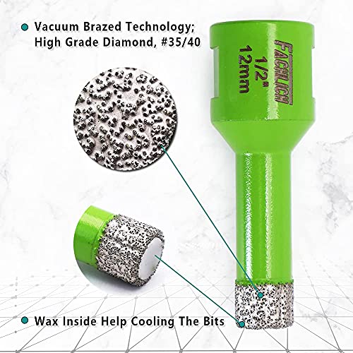 Image of Diamond Core Drill Bit,2pcs 1 /2 inch 12mm Thread 5 /8-11,Vacuum Brazed Dry Wet Hole Saw for Porcelain Tile,Granite,Marble,Concrete,Masonry,Brick