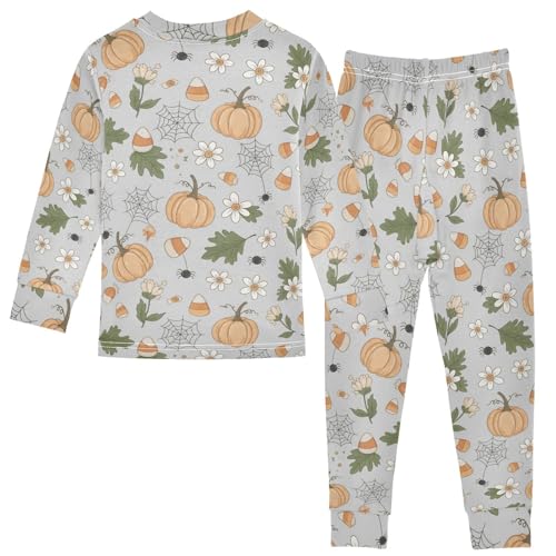 Pajama Sets Long Sleeve Halloween Pumpkin Spider Candy Soft Comfy Sleepwear 2 Piece PJS 3-8T3