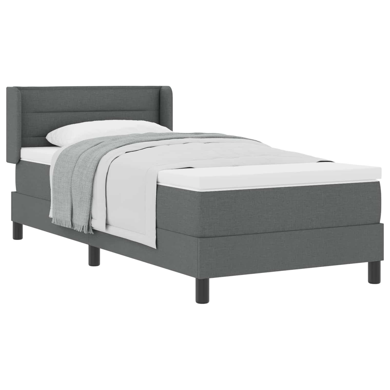 Polyester Boxspringbett modernes Design Kiefernholz Grau 200 x 80 cm | Boxspringbett mit Matratze Dunkelgrau 200x80 cm Polsterbett mit verstellbarem Kopfteil, Taschenfederkern-Matratze und Topper,