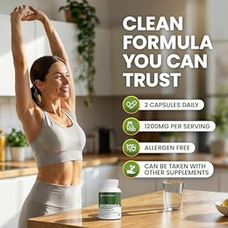 Nutrawave ORGANIC MORINGA LEAF Capsules 1200mg High Potency (2 x 600mg) for Liver Detox Cleanse, Gut Health, Hormone Balance – Gluten Free, Non-GMO, Vegan-Friendly Antioxidant Supplement -240 Capsules