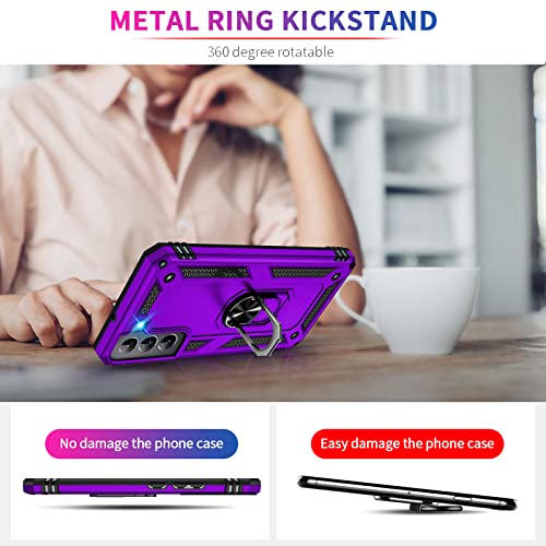 Image of Vaki for Samsung Galaxy S22 5G Case with Built in Screen Protector Military Grade Hard Rugged Cover Heavy Duty Armor Galaxy S22 Phone Cases with Metal Ring Kickstand Shockproof Purple