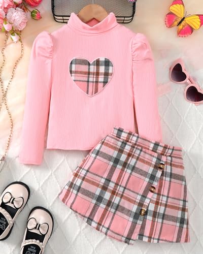 Image of Toddler Girl Clothes Fall Winter Girls Clothing Set Long Sleeve T-Shirt Tops & Plaid Mini Skirts Dress 2Pcs Outfits