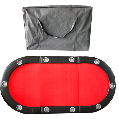 IDS Poker 84" 10 Player Tri-Fold Red Texas Hold'em Poker Table Top with Carrying Bag Cup Holder