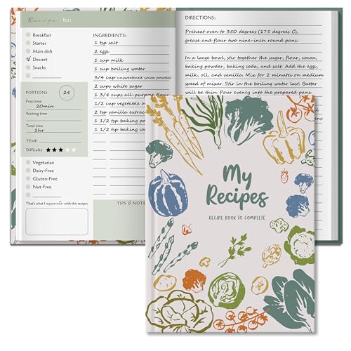 BIROYAL Blank Recipe Book for Own Recipes - Personalised Recipe Journal for 100 Recipes - A5 Recipe Journal to Write Your Own Recipe Book - 224 Pages Empty Cookbook for Family & Cooking Lover