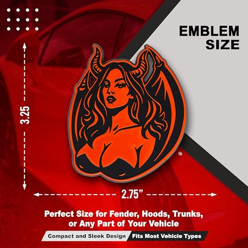 Image of Succubus Emblem, Devil Girl Demon Goddess 3D Badge, Dark Gothic Lilith Style Auto, Custom 3D Exterior Automotive Accessories, Universal Fit for Car, Truck, SUV (Set of 2) (Orange)