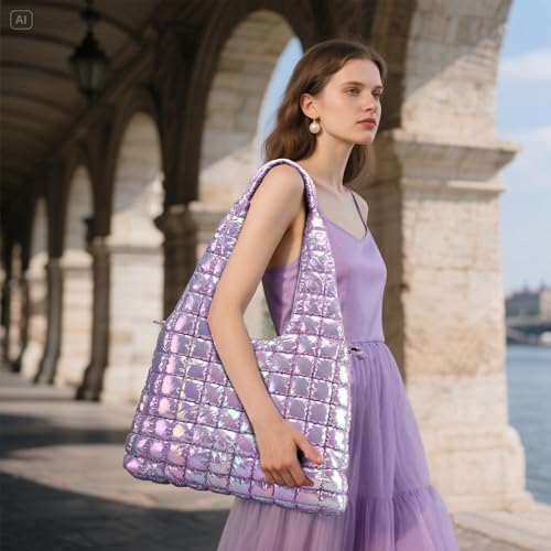 Puffer Travel bag-Gym bag+Tote Bag-Light Purple4