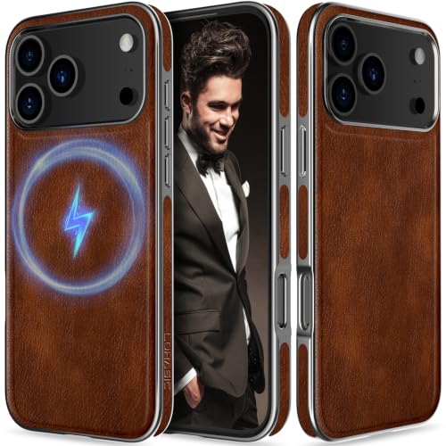 LOHASIC Magnetic Leather Case for iPhone 18 Pro Max, Luxury Business, Brown