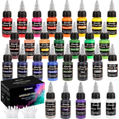 Tinta para aerógrafo, 26 cores com 2 conjunto de tinta para aerógrafo mais fino, pintura à base de á