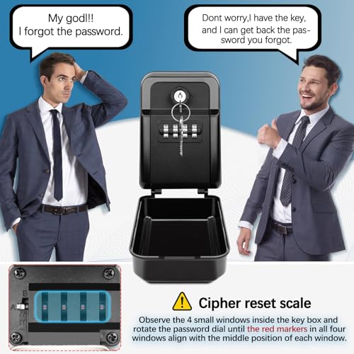 WACCET Key Safe Wall Mounted, Key Lock Box with Two Emergency Keys Resettable 4-Digit Combination Lockbox Weatherproof Key Safe Box Outdoor for Home, Office, Apartment Spare House Key Storage (Black) WACCET Key Safe Wall Mounted, Key Lock Box with Two Emergency Keys Resettable 4-Digit Combination Lockbox Weatherproof Key Safe Box Outdoor for Home, Office, Apartment Spare House Key Storage (Black)