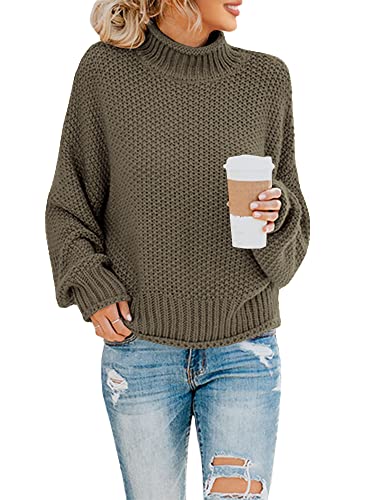 Saodimallsu Damen Rollkragen Oversized Pullover Fledermaus Langarm Sweater Loser Grobstrick Strickpullover (X-Large, Army Green) Cover
