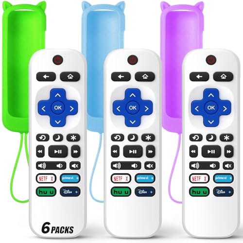 Paquete de 3 controles remotos de repuesto solo para Roku TV con funda protectora de silicona suave (brilla en la oscuridad), control remoto universal para TCL/Onn/Hisense/Sharp/Element/Philips Roku