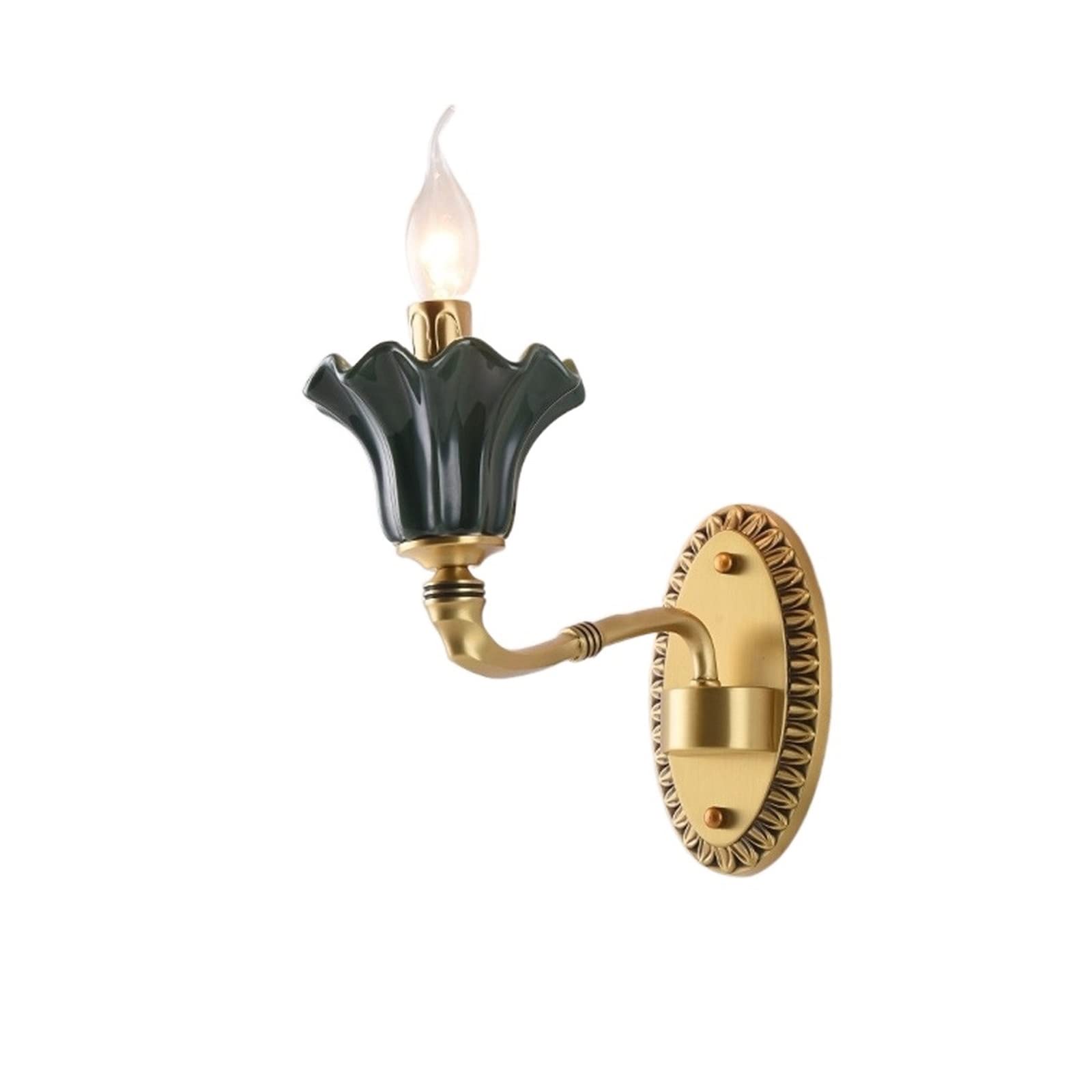 HPTHLY Wall Mounted Light Villa Brass Vintage Indoor Wall Sconce Bedroom Wall Lamp, 2 Lights Glass Lantern, Wall Mounted Wall Lantern Fixtures Lighting For B(1Light)
