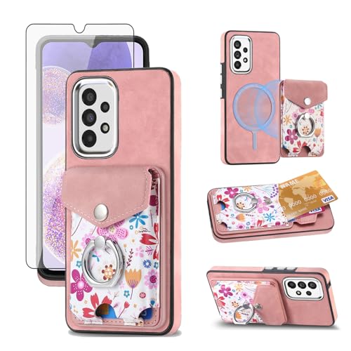 Coque Samsung Galaxy A23 5G étui portefeuille avec protège-écran et porte-carte Asuwish Fleur
