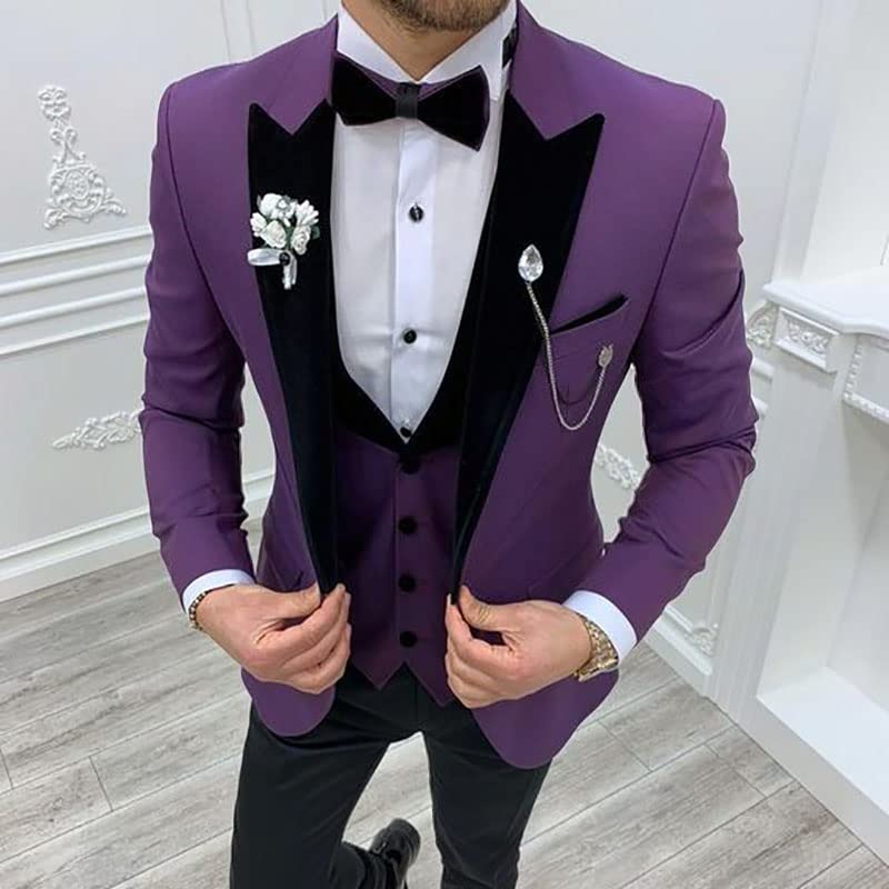 Gental Mens 3 Pieces Slim Fit Wedding Suit Dress Dinner Suits Tuxedoes Blazer Vest Pants Evening Dress4