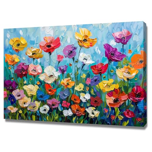 Peinture fleurs colorées salon : affiche murale encadrée 40x60