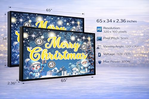 Image of P5 Outdoor LED Sign 65 inch x 34 inch, IP65 Waterproof Programmable Full Color Digital Display with WiFi & USB Control, High-Resolution Scrolling Text Image Video LED Advertising Board for Business