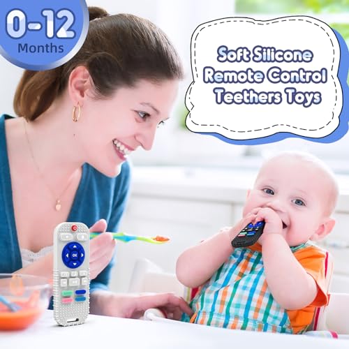 Zahnen Beißringe Spielzeug für Babys 3-6-18 Monate Geschenke, Fernbedienung Baby Zahnungshilfe für 3 6 9 12 Monate Kleinkind Autismus, Lebensmittelqualität Silikon Badespielzeug, Schwarz & Grau